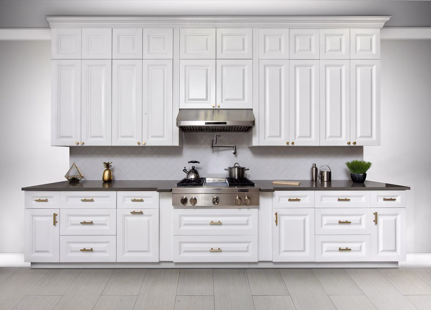Classic White kitchen: full white raised-panel wall