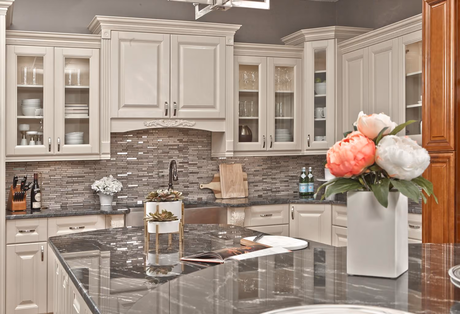 Coastal Cream kitchen: cream raised-panel with flowers