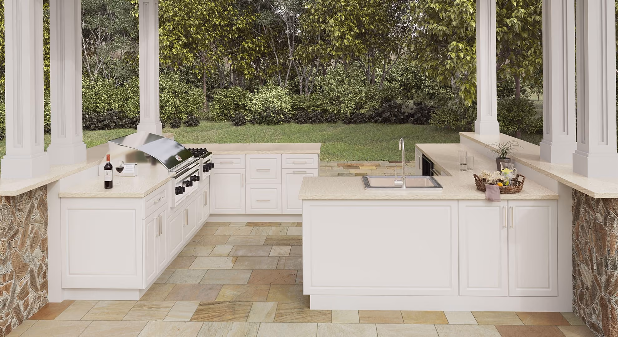 Endura Regent cabinets in Dune on a covered outdoor kitchen