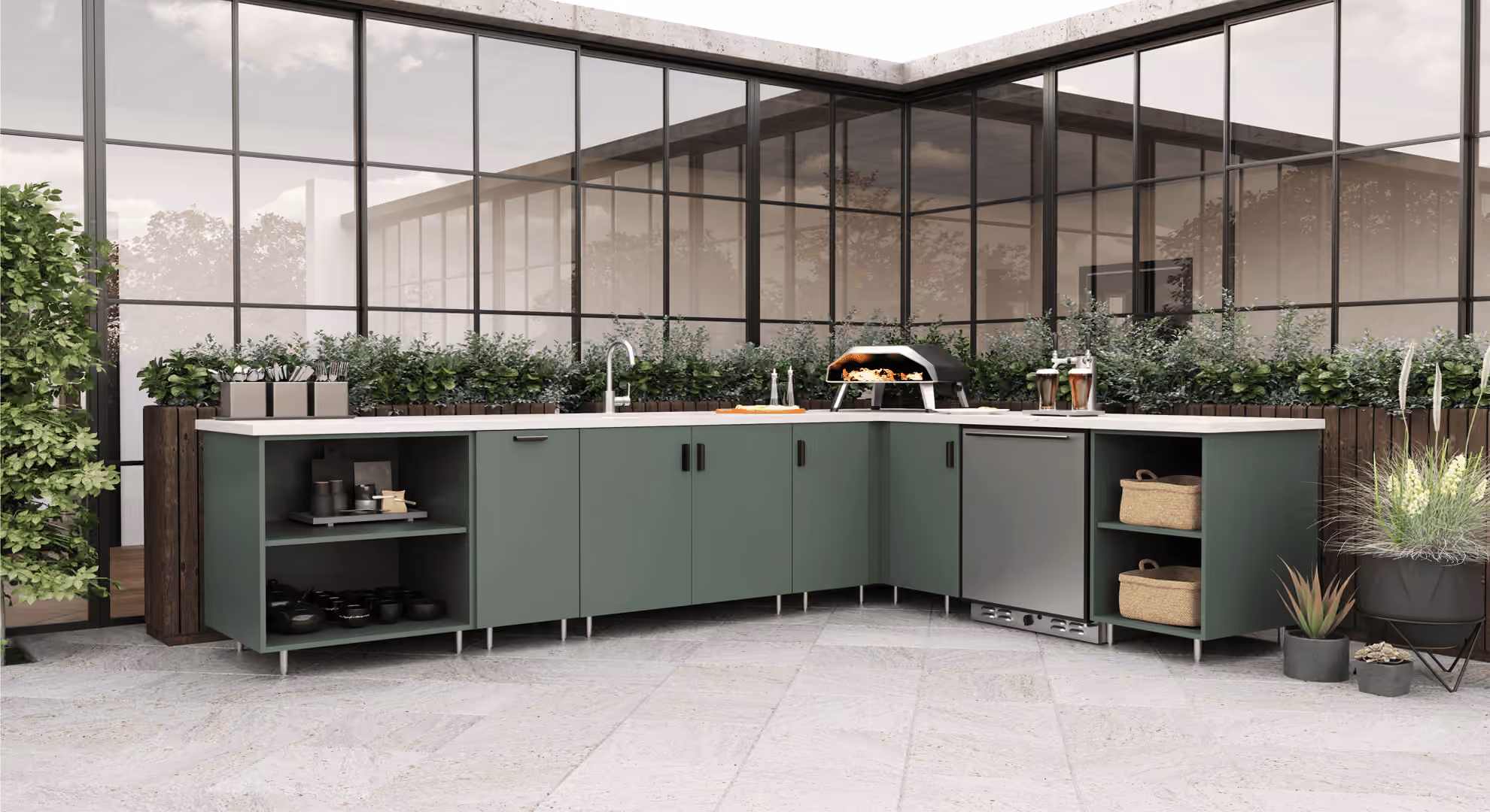 Sage Endura outdoor kitchen with a pizza oven