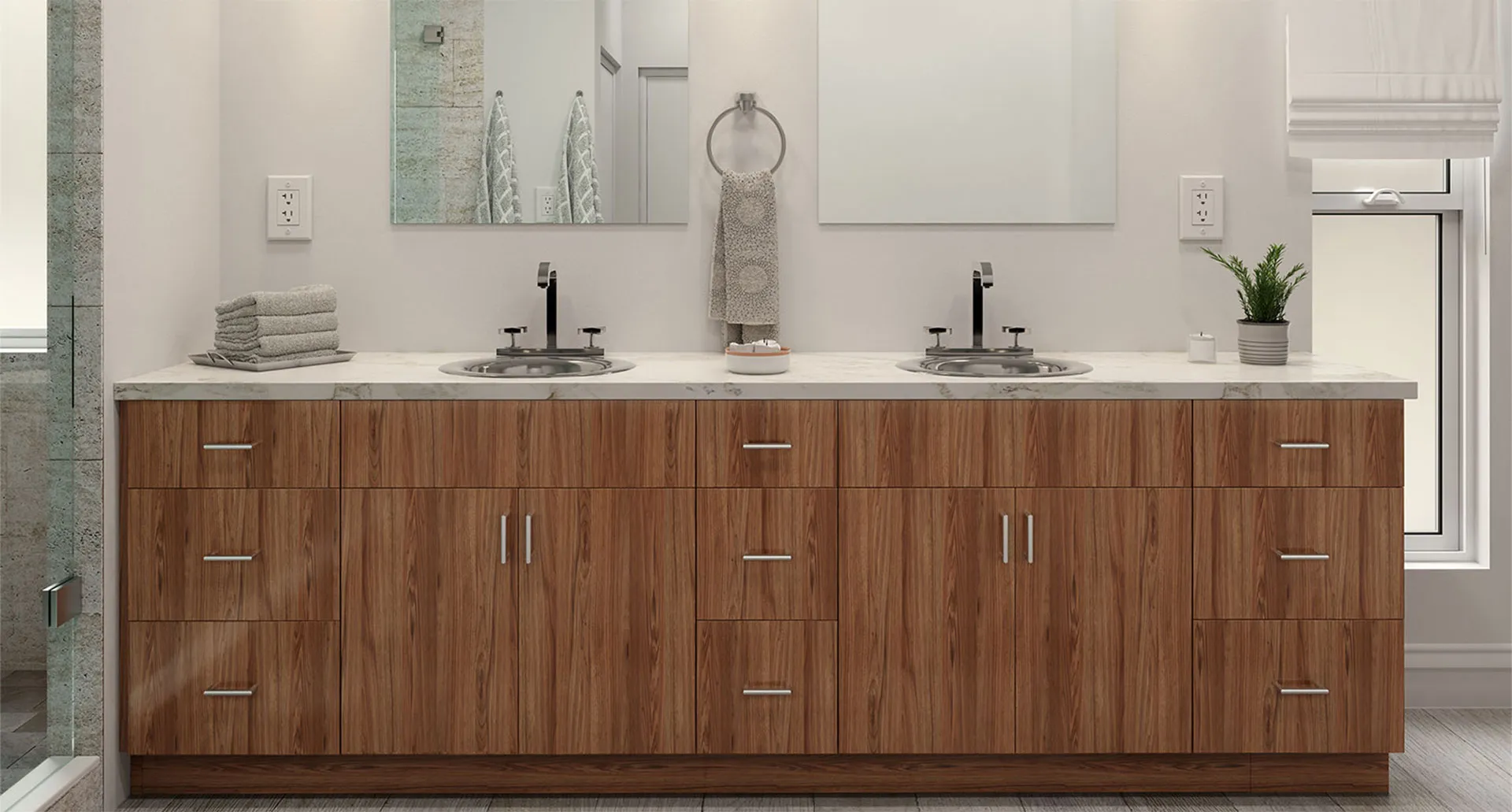 Bayport bath vanity: brown wood-grain slab