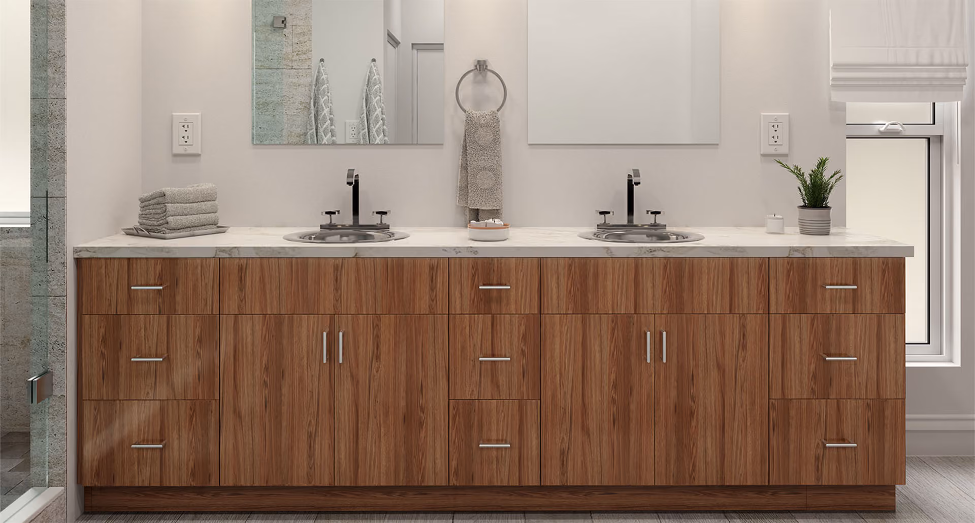 Bayport bath vanity: brown wood-grain slab