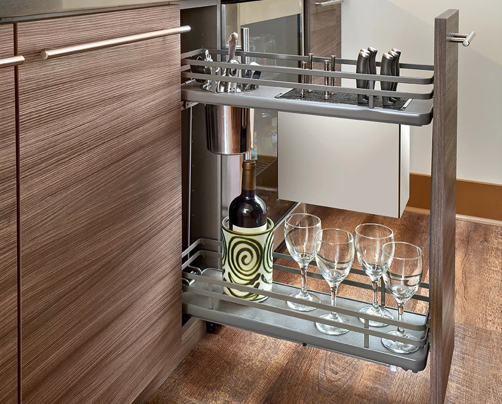 Pull-out organizer in a tall cabinet