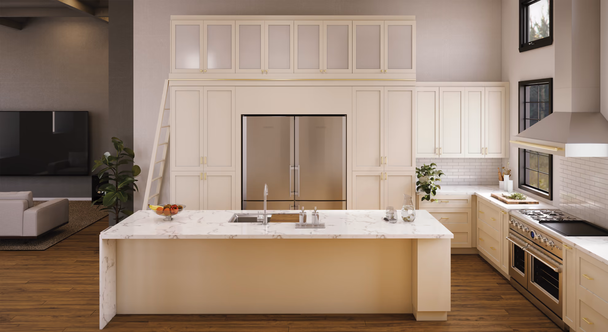 Kitchen: cream shaker (Seaside Dune) refrigerator wall