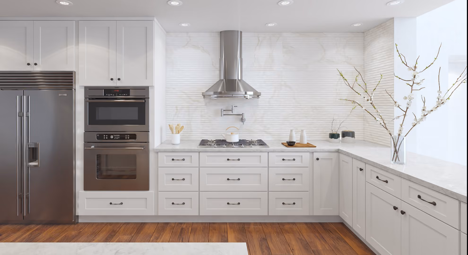 White shaker kitchen with double ovens